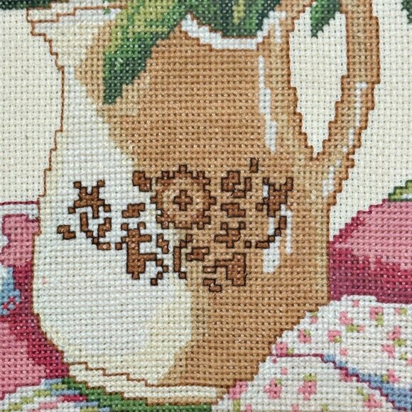 Framed Finished Pink Tulips Floral Cross Stitch Picture w Glass 13.5" x 16.5" - Picture 4 of 12